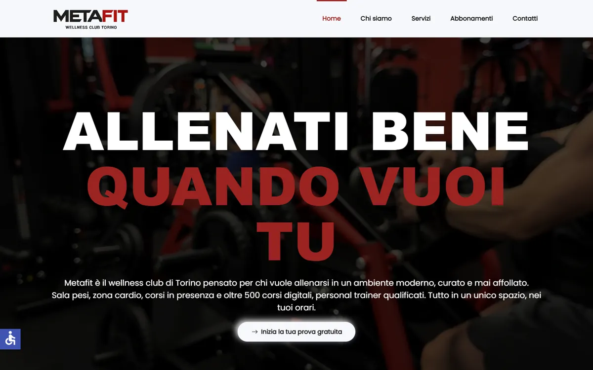 Schermata del sito Metafit