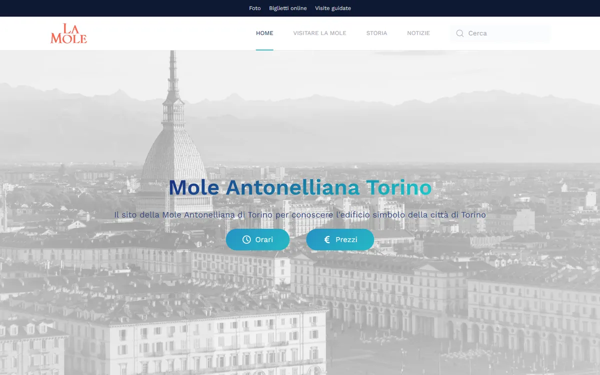 Schermata del sito Mole Antonelliana